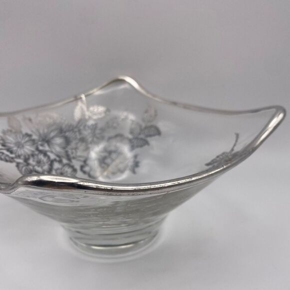 Viking Glass Silver Overlay Bowl Flanders Poppy Vintage Art Deco (USA) - Picture 5 of 8